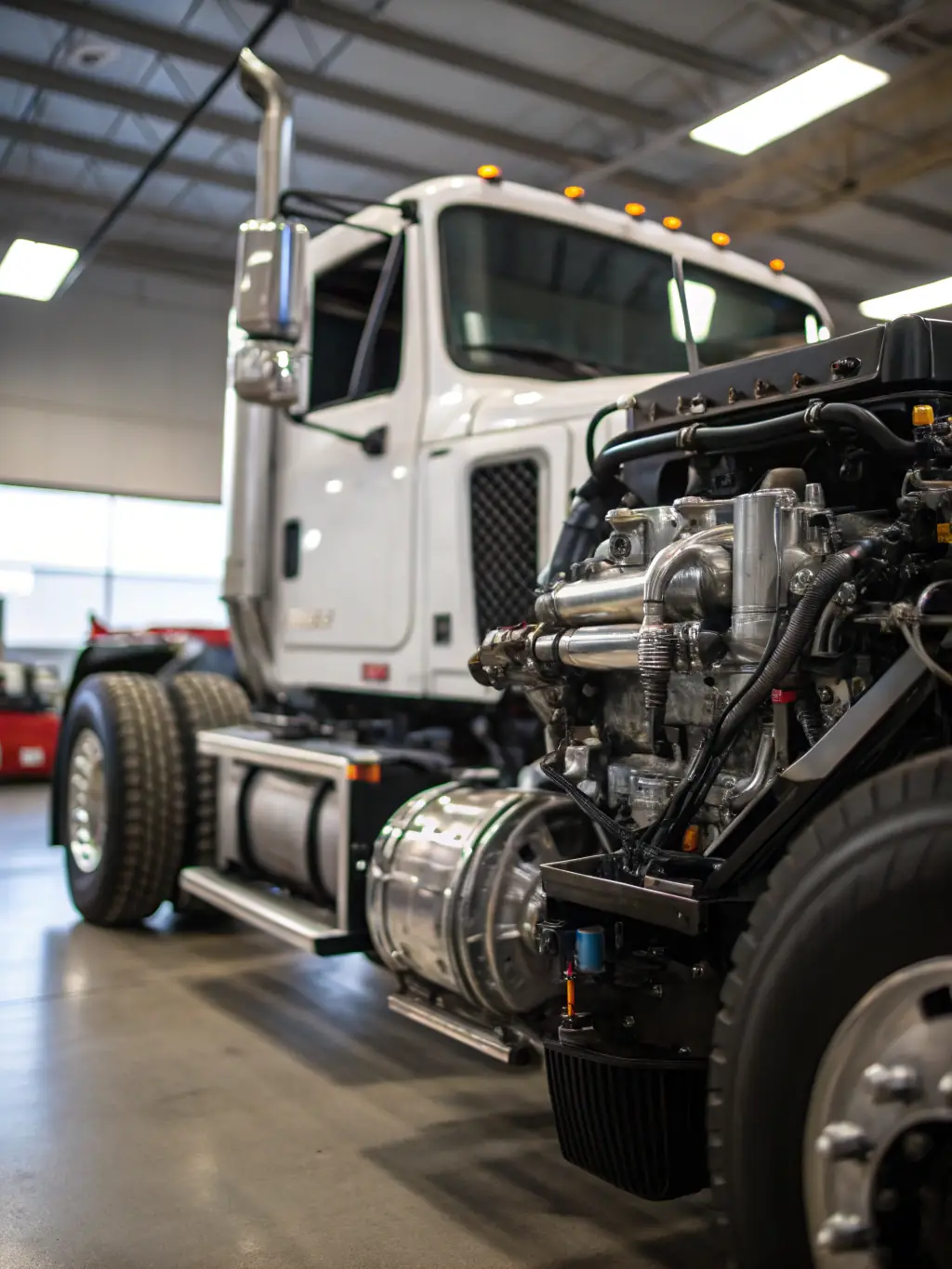A photo of a truck with a lift kit installed at Tumbados Garage, showcasing the customization services offered.